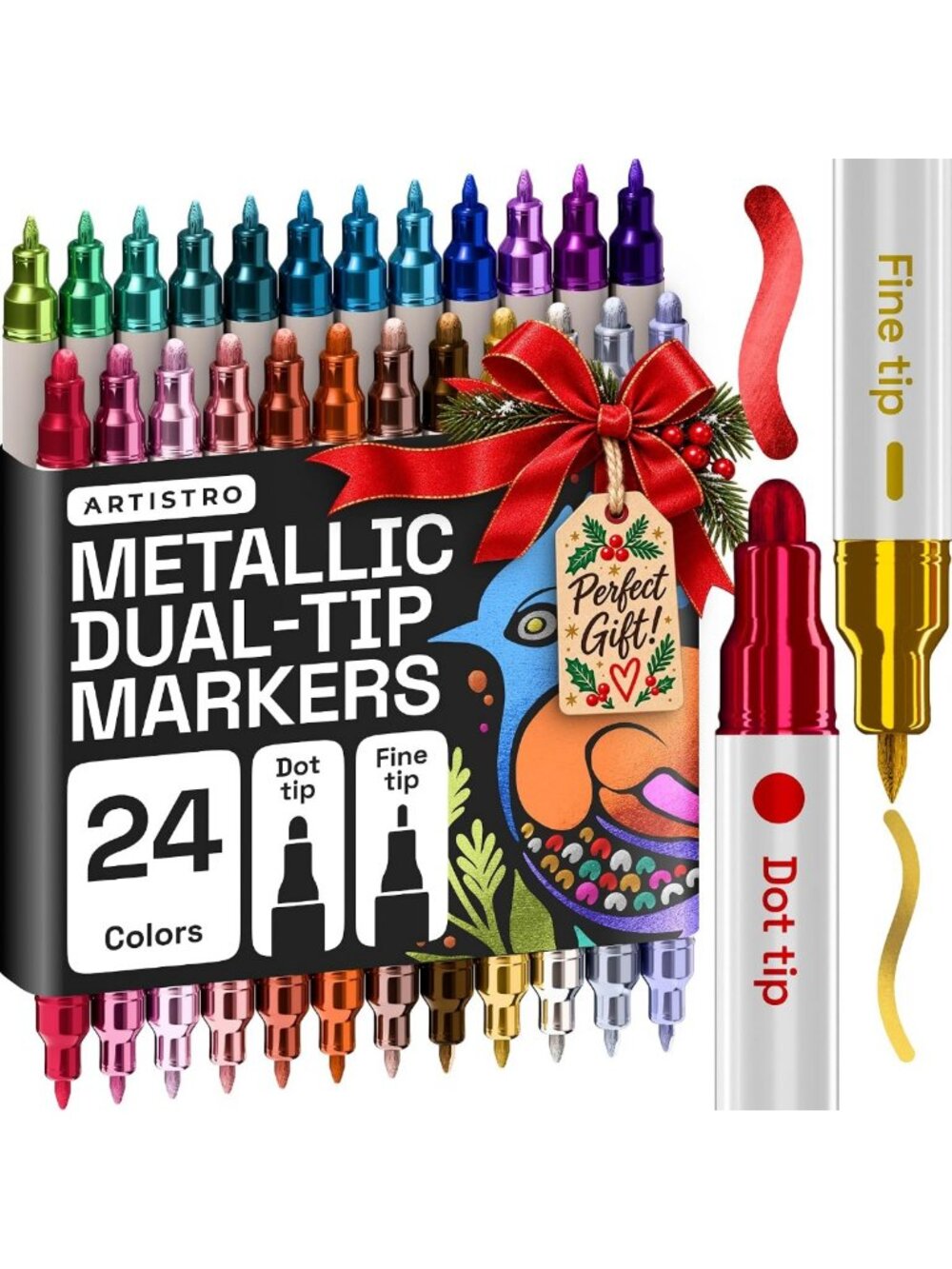 24-Piece Metallic Dual-Tip Acrylic Paint Marker Set - Vibrant Art Supplies